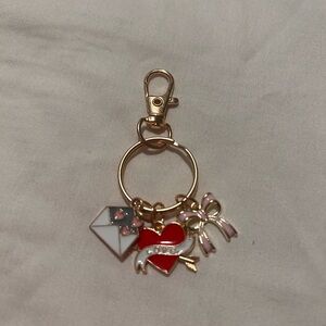 Gold and Red Heart Charm Keychain